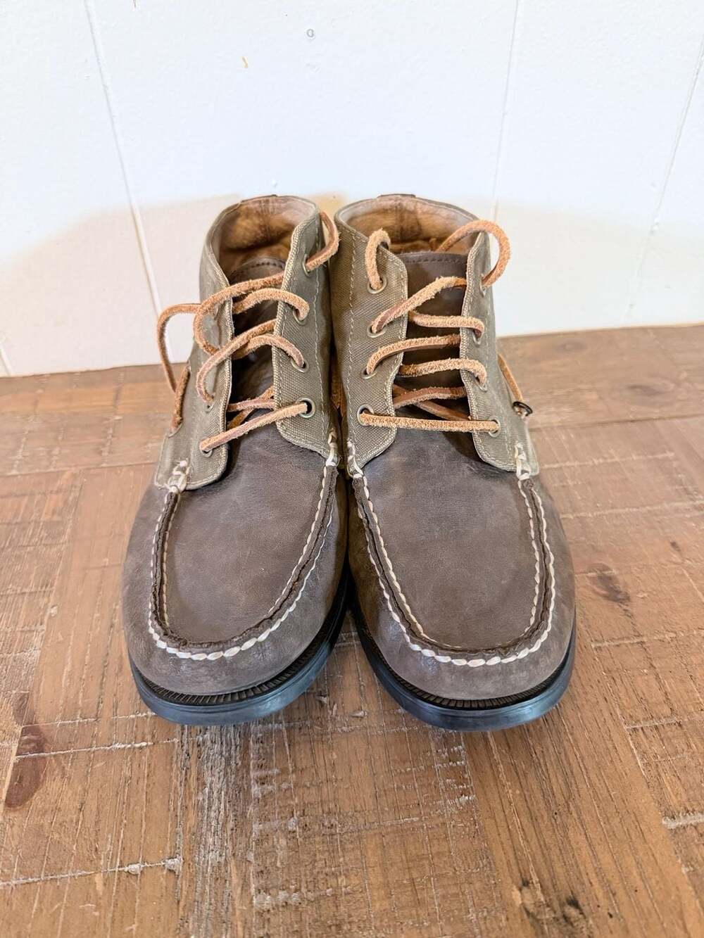 Polo Ralph Lauren Brawley Chukka Boots Brown Leather & Olive Canvas size 7D